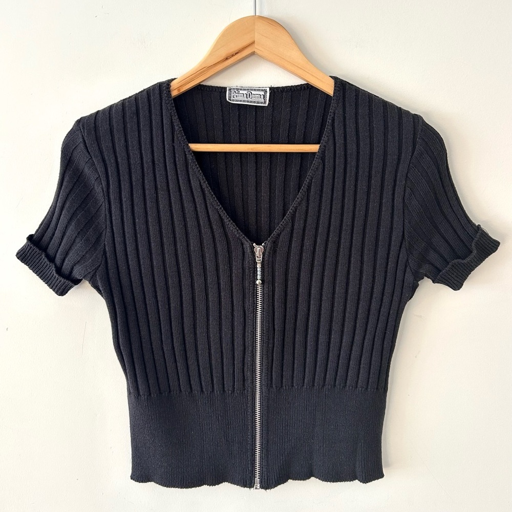 VINTAGE Y2K 90s Prima Donna Ribbed Zip Up Crop Top - S/M